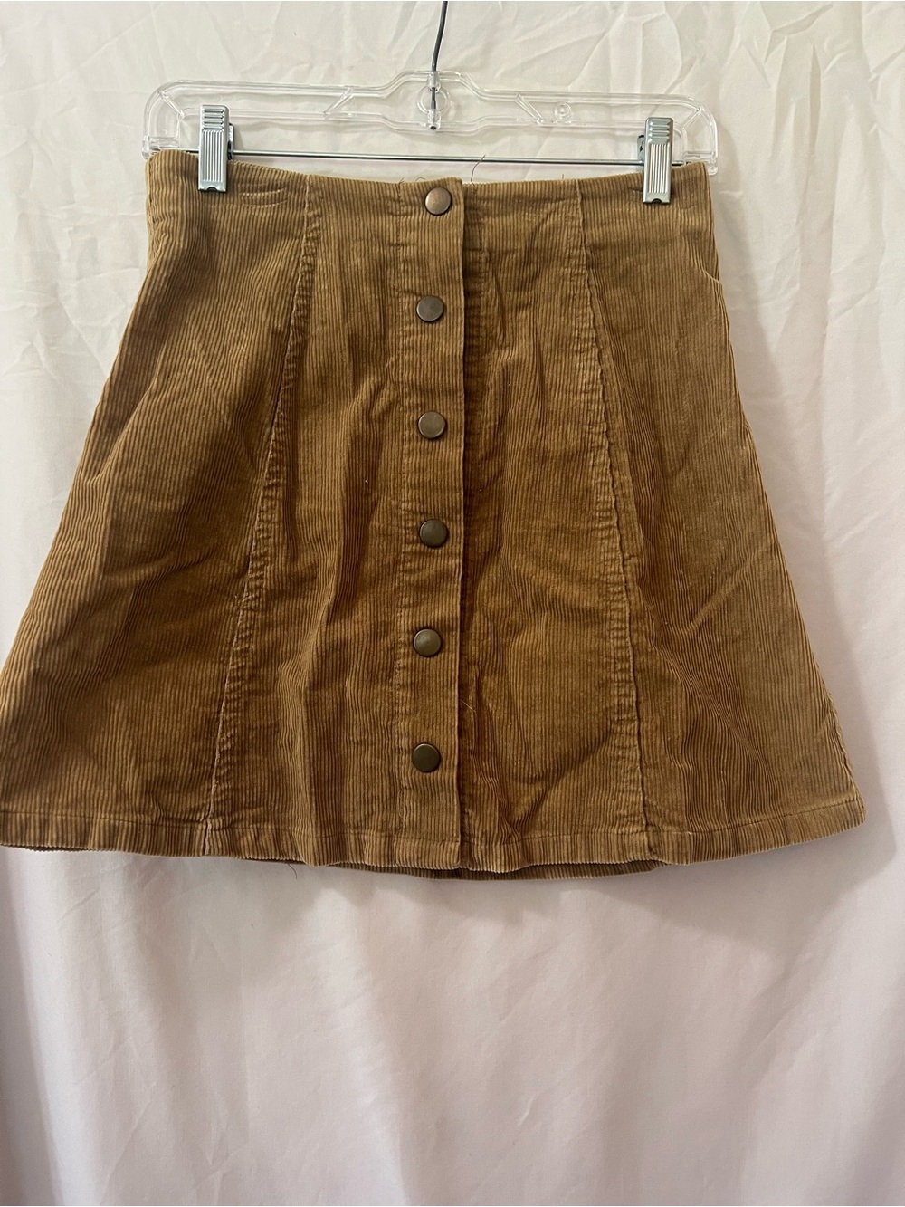 Wishlist Corduroy Button-Front A-Line Skirt - Tan